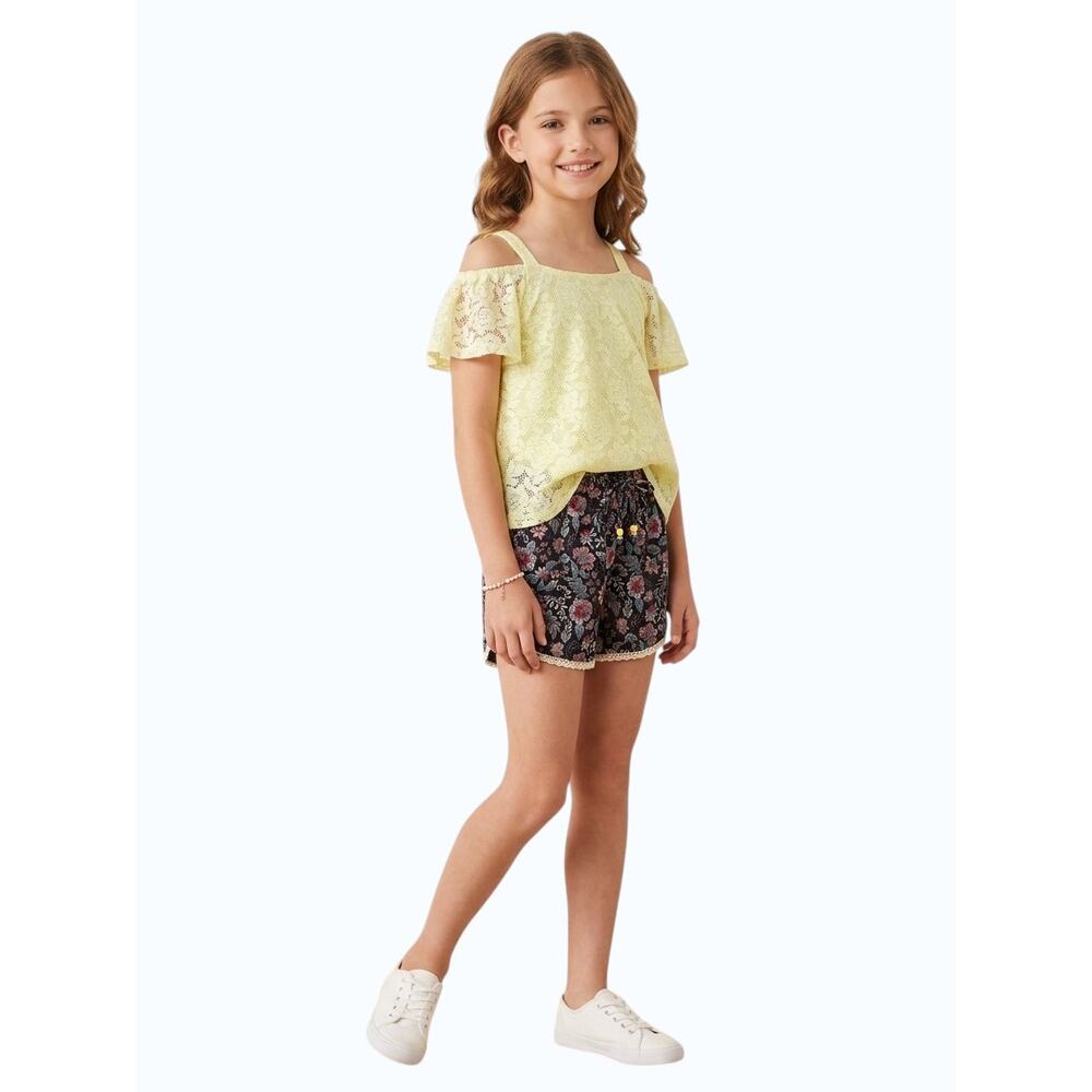 RMLA Girl’s Size 10 Yellow Lace & Dark Floral Short Set NWOT - Picture 2 of 11